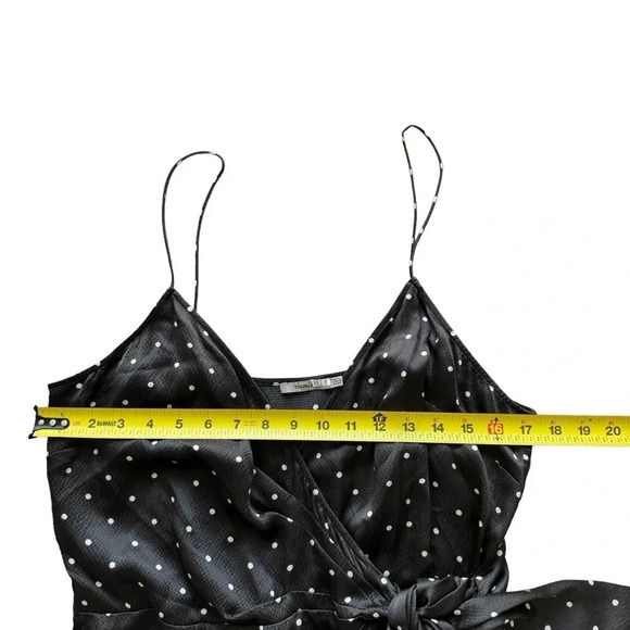 Thurley SILK Polka Dot Tank Top Spaghetti Straps Black White Wrap V-neck Sz 10 - Picture 7 of 15